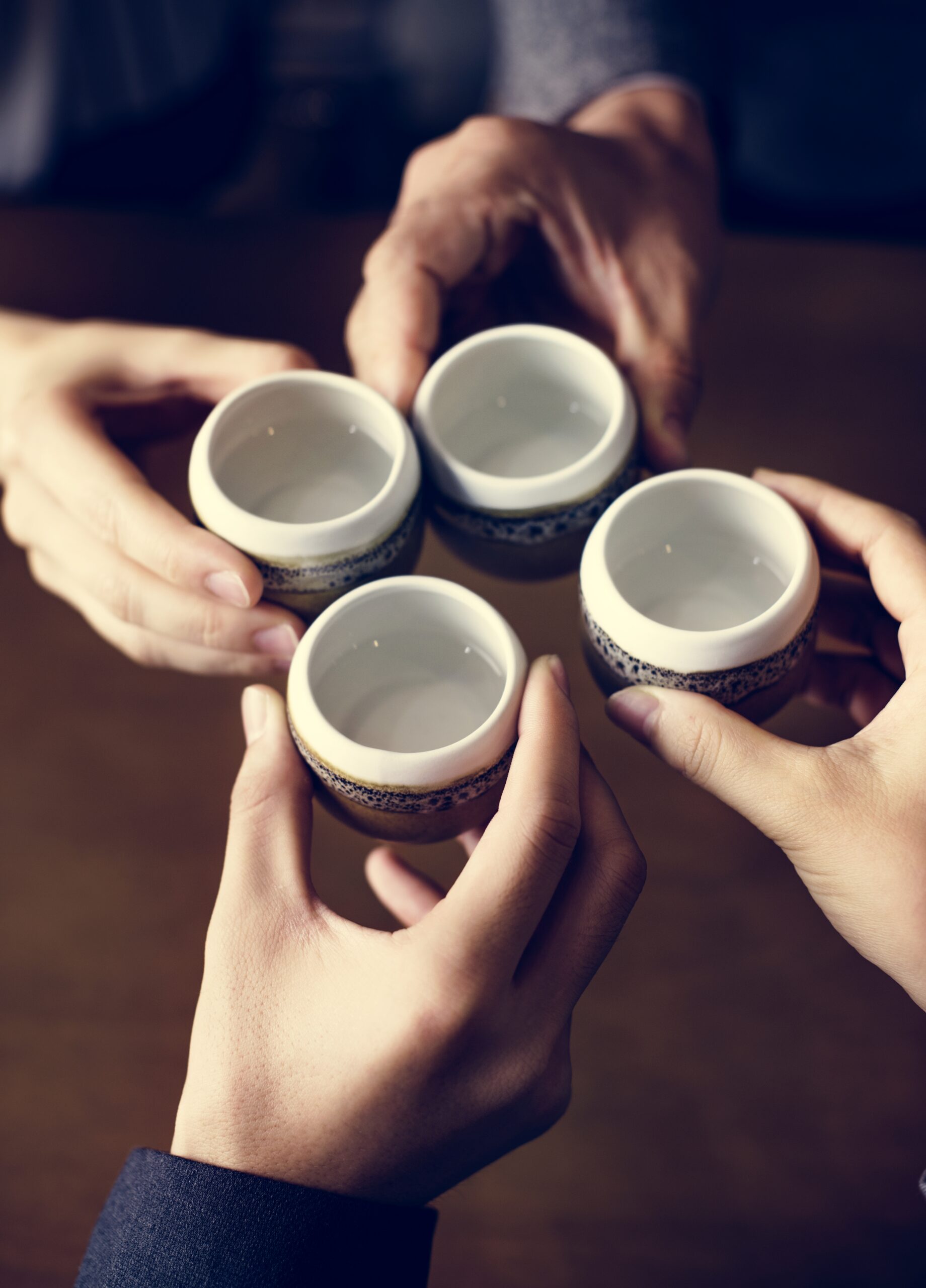 Group of friends drinking sake